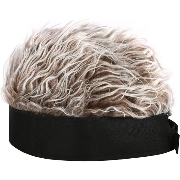 Men No Brim Black and Brown Adjustable Visor Hat with Spiked Wig Fake Hair Visor - Picture 3 of 5